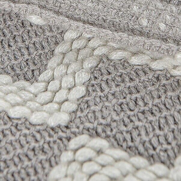 NEW Anthropologie Grey & White Boho Tassel Chunky Knit Throw Blanket - 50" x 68"