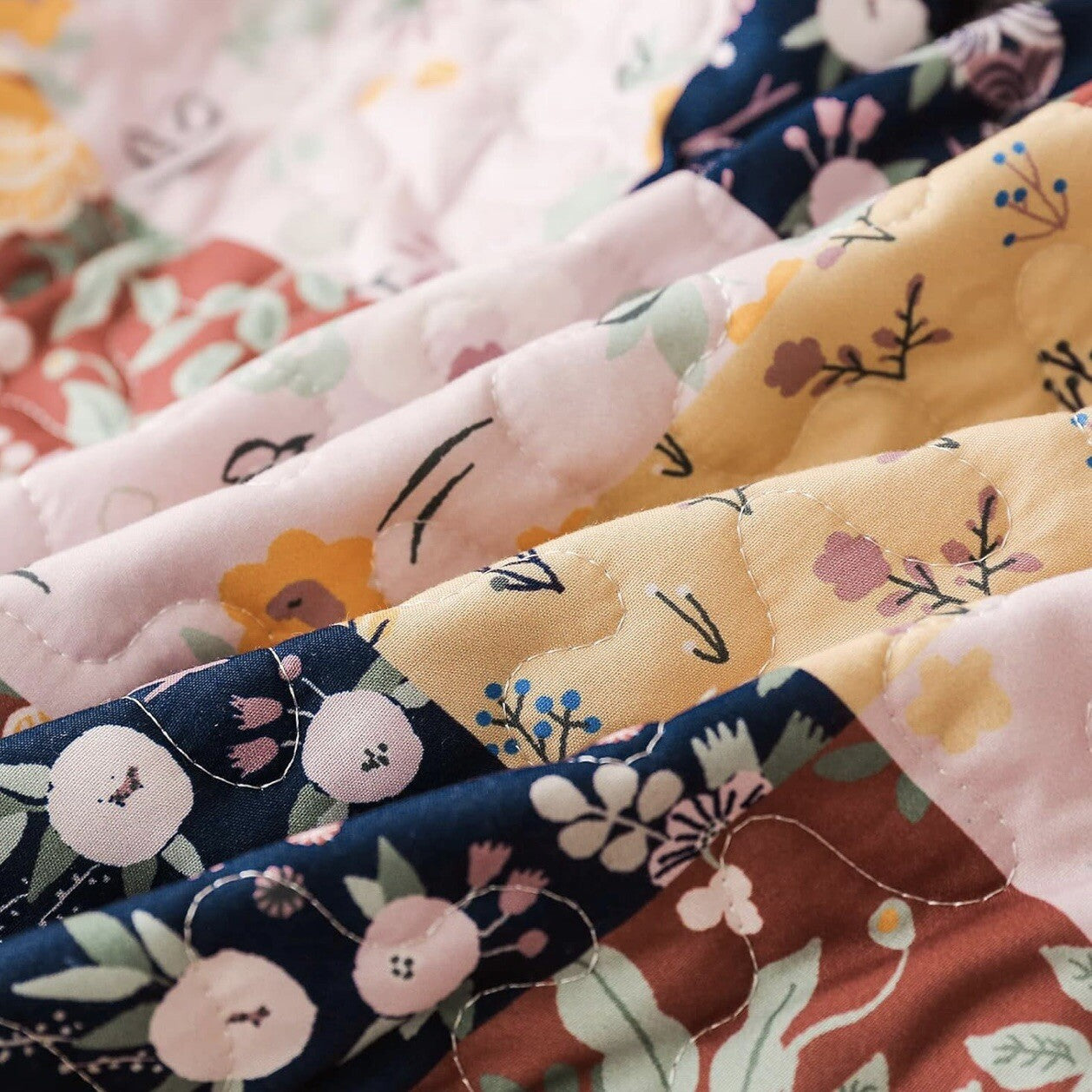 NEW Anthro Boho Multicolor Floral Throw Blanket Patchwork Quilt 50" x 60"