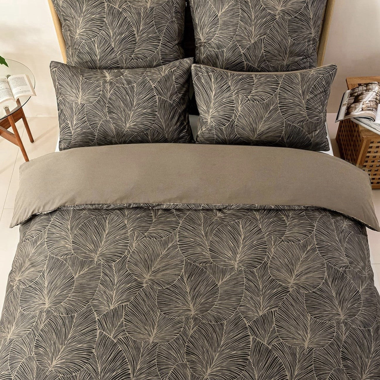 NEW Anthropologie Khaki Botanical Print Boho Queen King Bedding Duvet & Sham Set