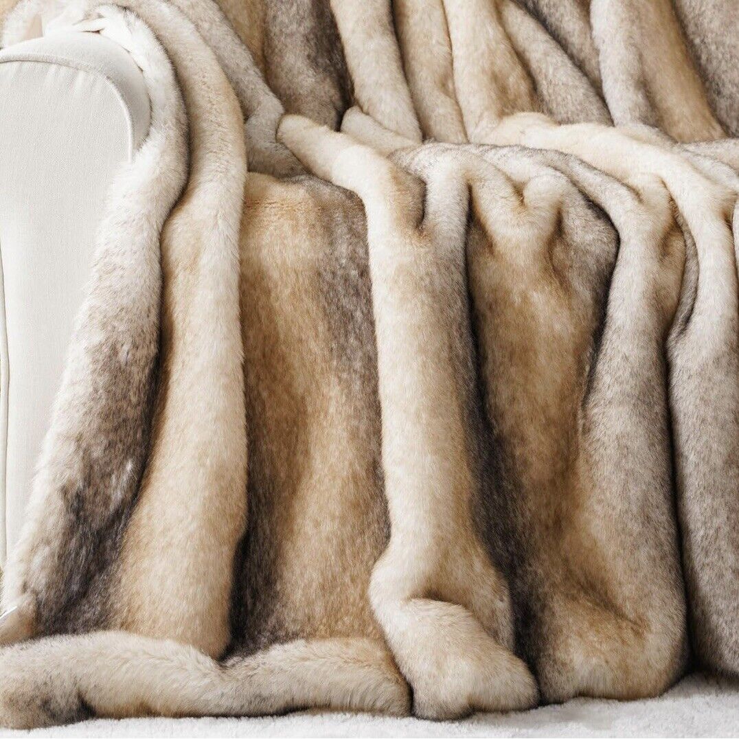 NEW West Elm Boho Brown Faux Fur Thick Mink Throw Blanket Bedding - 60" x 50"