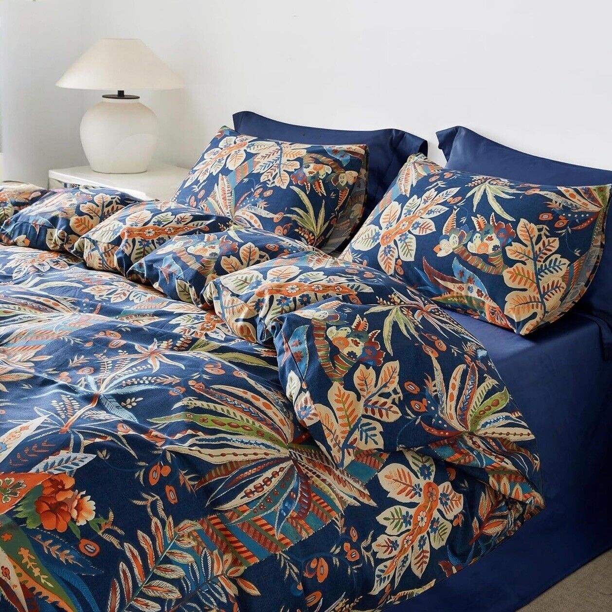 NEW Anthropologie Blue Floral Egyptian Cotton Boho King Bedding Duvet Sham Set