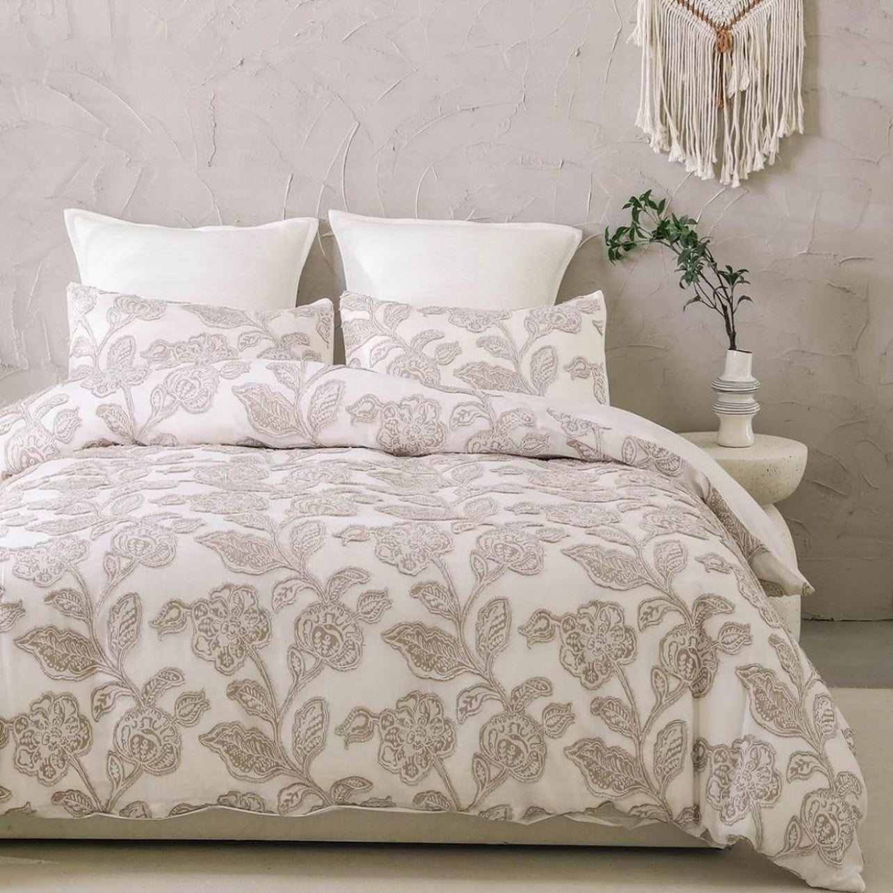 NEW Anthropologie Embroidered Floral Jacquard Cotton Bedding Duvet & Sham Set