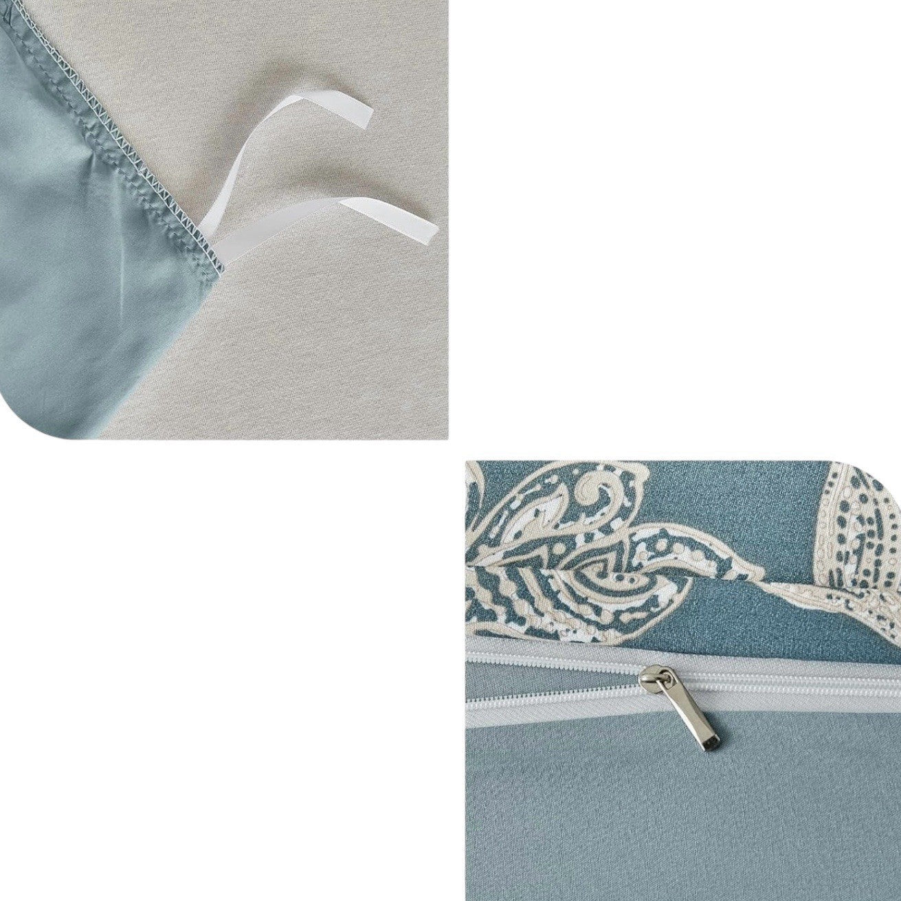 NEW Anthro Teal Blue Floral Botanical Boho Queen / King Bedding Duvet & Sham Set