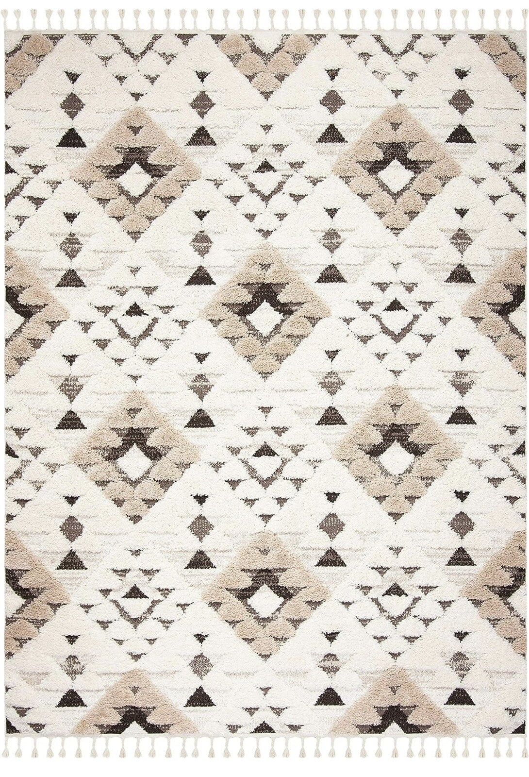 NEW XL White Boho Tassel Geometric Shag Area Rug Carpet 5' x 7.5'