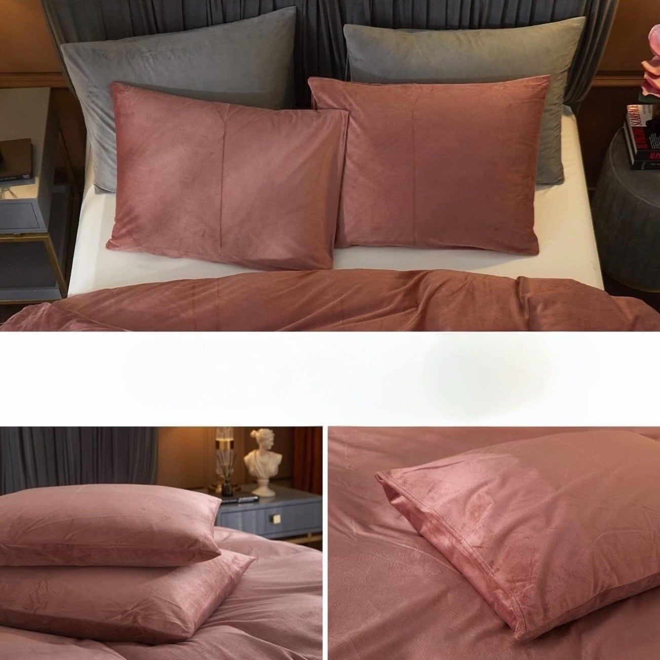 NEW West Elm Blush Pink Lux Velvet Flannel Queen / King Bedding Duvet & Sham Set