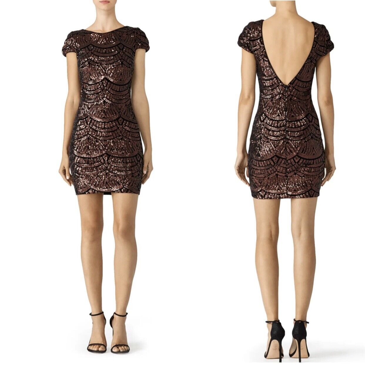 Dress the Population Bronze Gold Sequin Tabitha Cocktail Sheeth Dress - Small