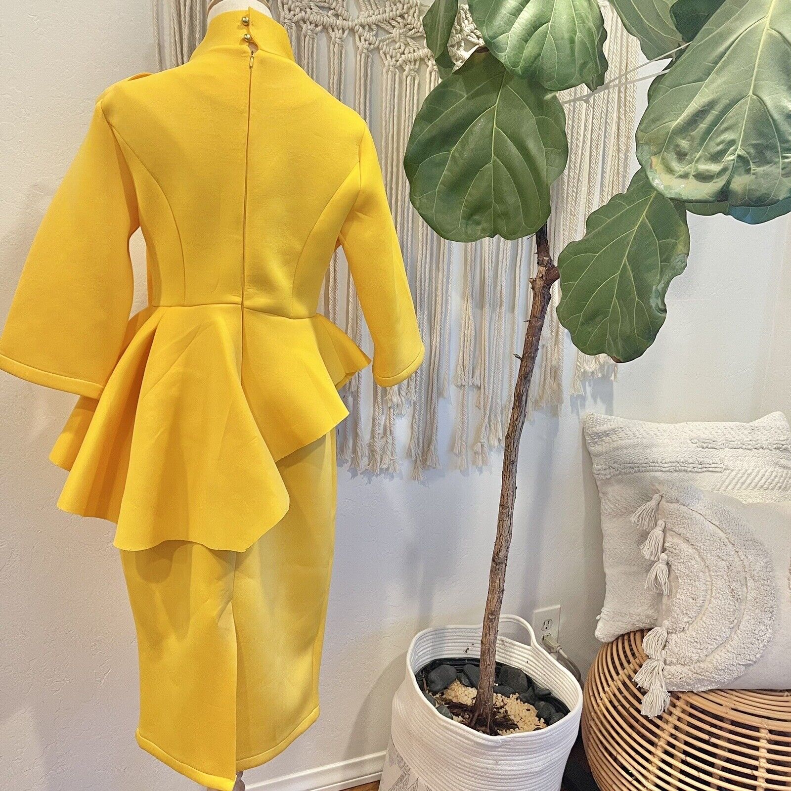 Vintage 60's Yellow Sculptural Ruffle Mod Cocktail Dress EY Boutique - Large