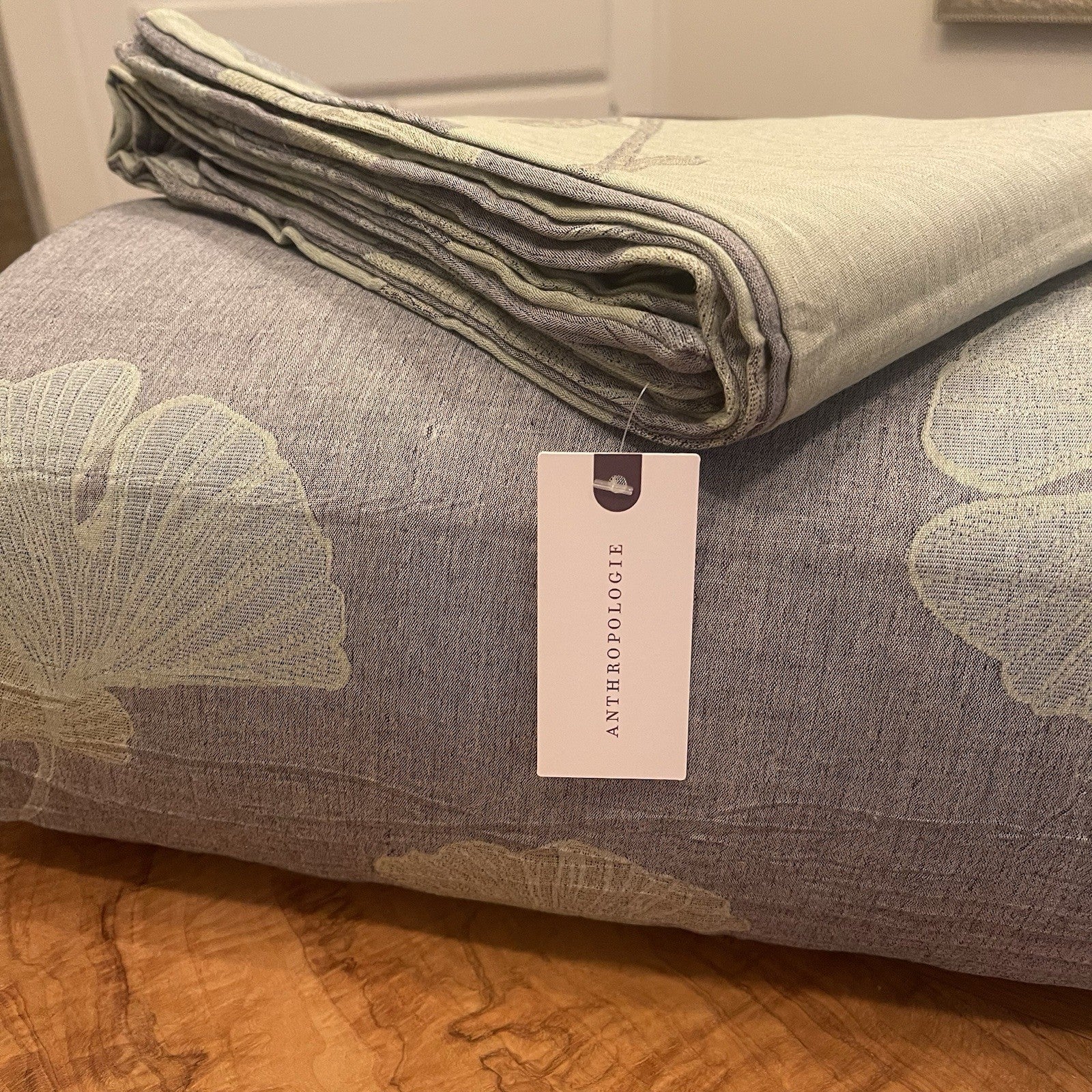 NEW Anthro Blue Green Floral Reversible Queen Size Bedspread Comforter Sham Set