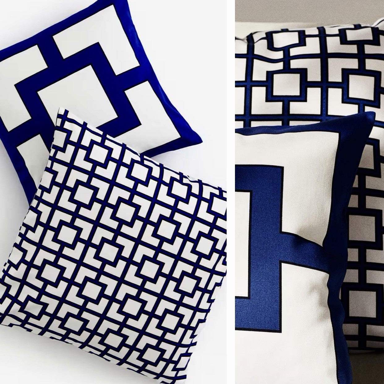 NEW West Elm (Set 4) Navy Blue Geometric Boho Throw Pillow Cover Shams 20" & 16"