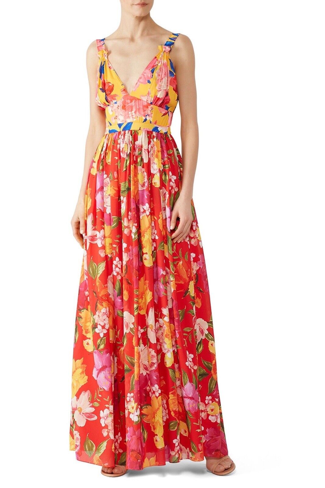 Ronny Kobo Floral Multicolor Boho Crepe Sallee Maxi Gown Dress - Size Large / XL