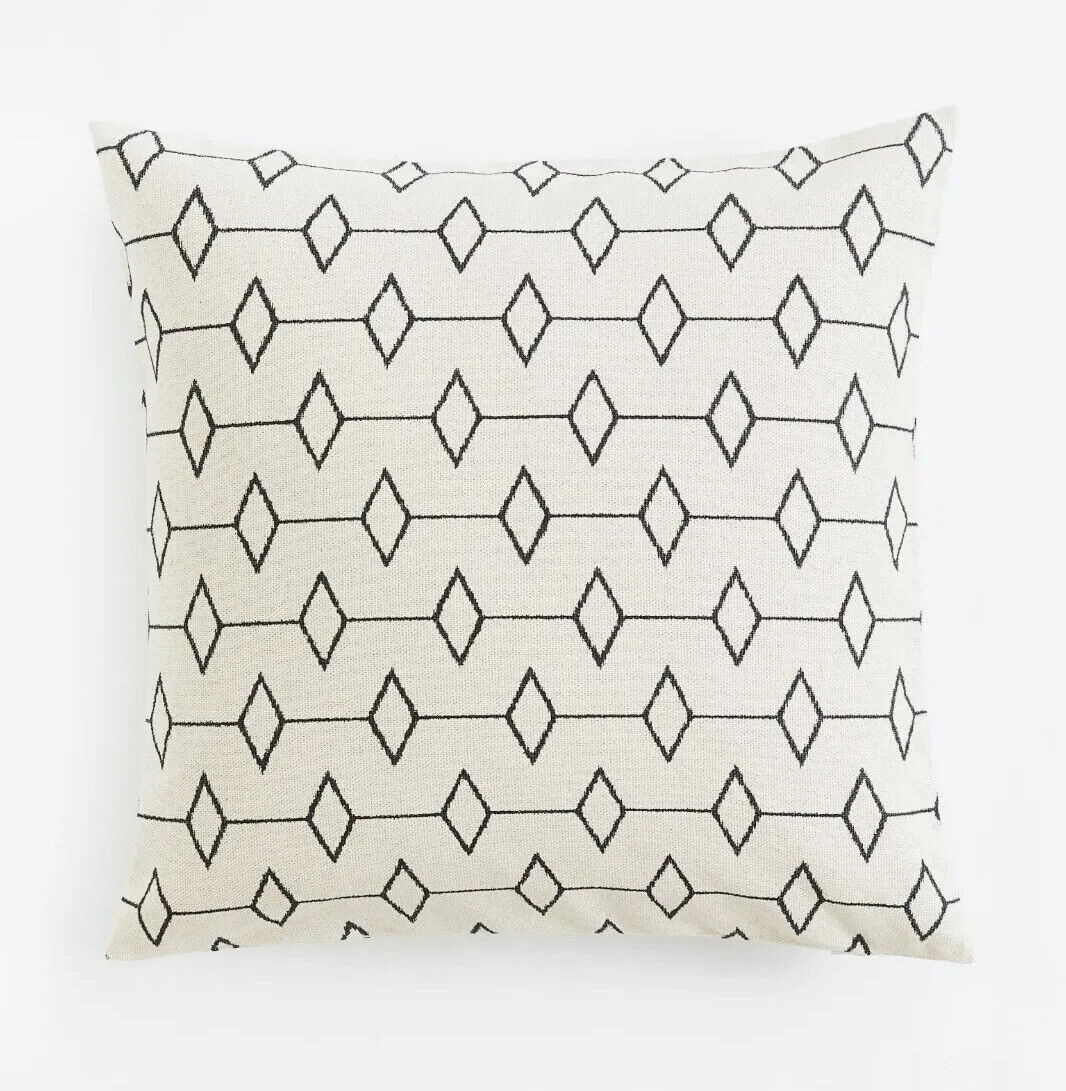 New West Elm Black & White Boho Geometric Throw Pillow Cover Case Sham 20" x 20"