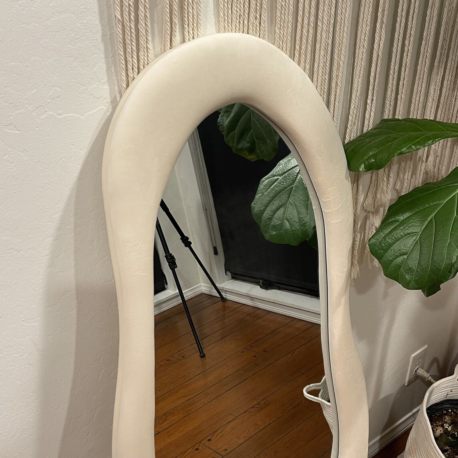 New Anthropologie Full Length Boho Wavy White Fabric Frame Wall Mirror 55" x 24"