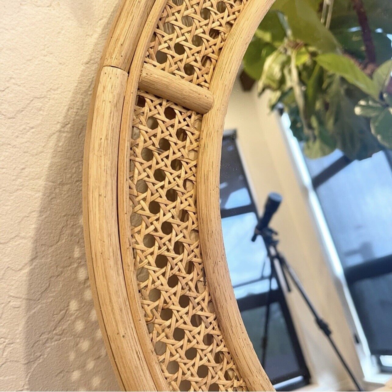 NEW West Elm Large Round Mirror Wicker Rattan Boho Wall Hanging Decor - 24” Diam