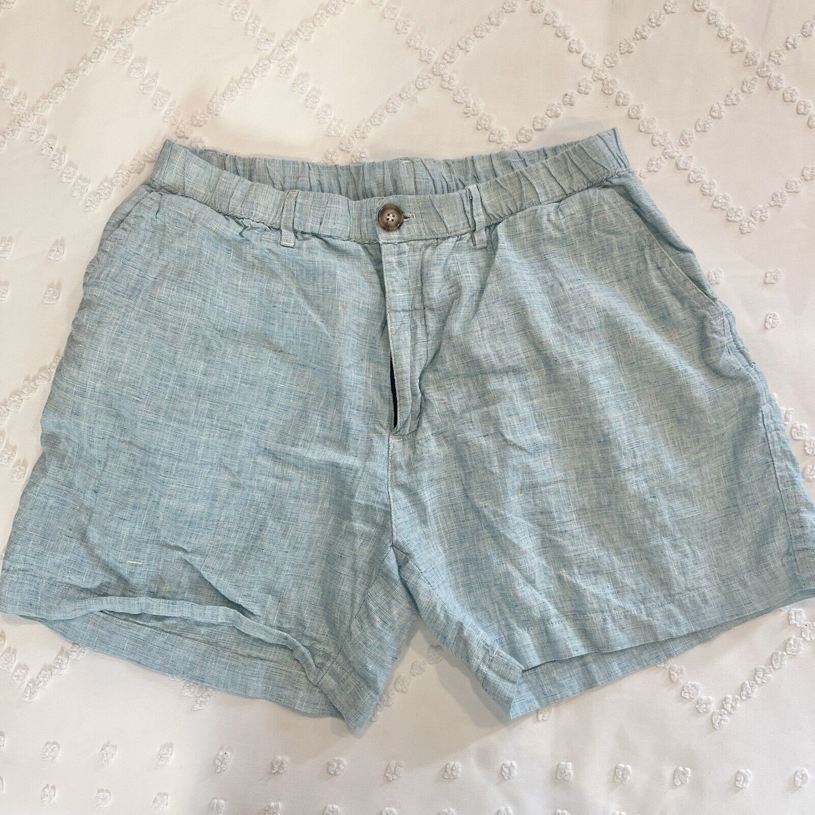 Chubbies Chino 5.5” Shorts Men’s Large Blue Specks Elastic Waistband Regular Fit