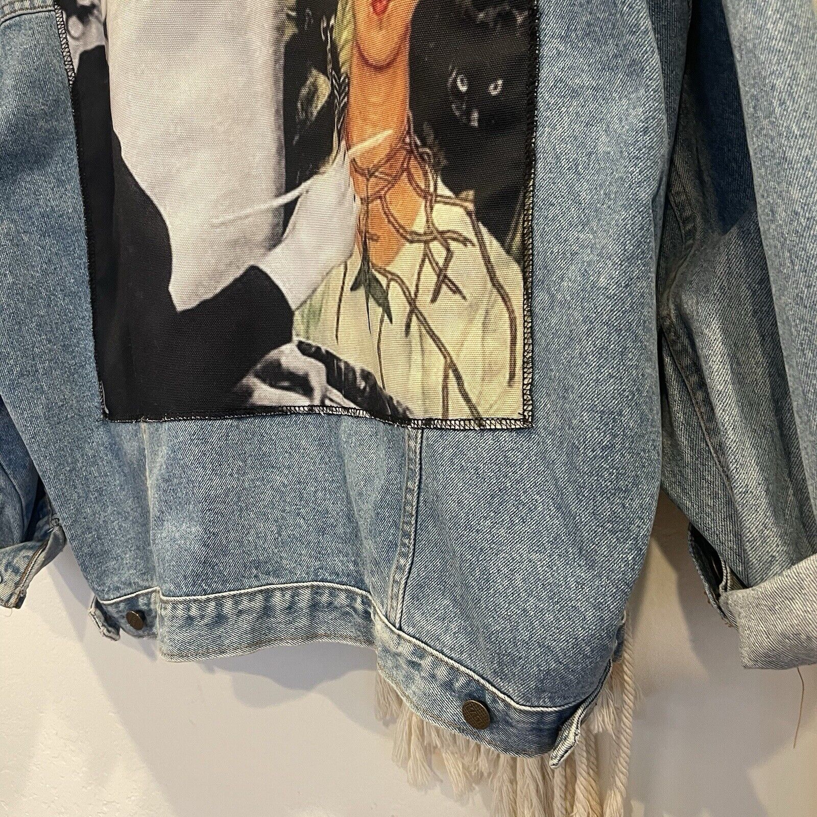 Vintage Mash Painted Frida Kahlo Italian Denim 90s Trucker Jacket - Size Large