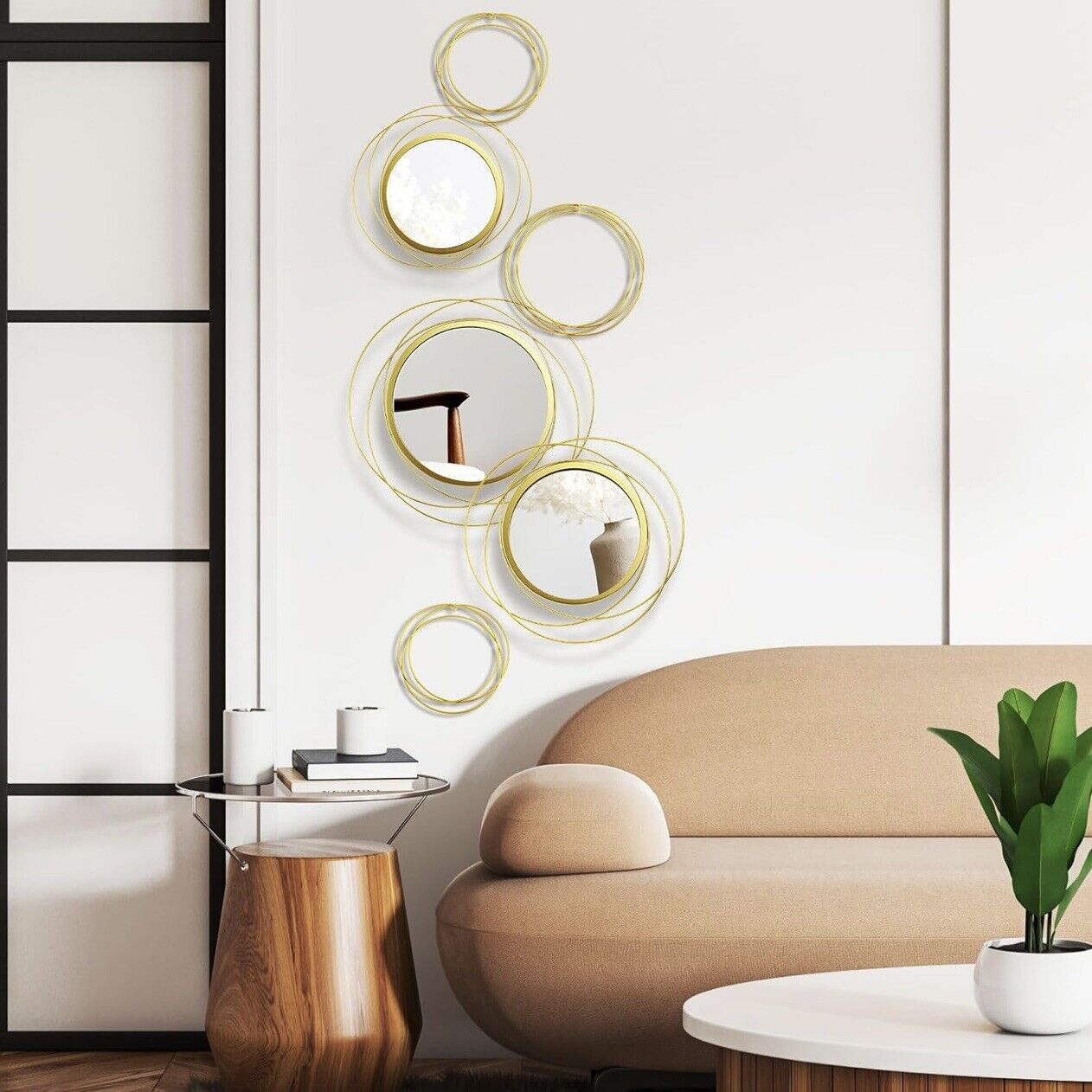 NEW West Elm XL Gold Asymmetrical 6 Piece Mid-Century Modern Wall Mirror Set