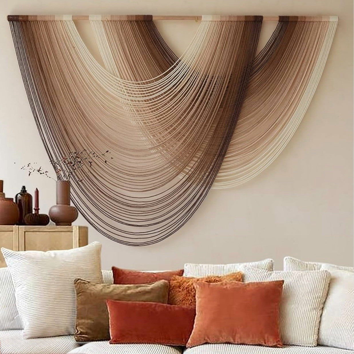 NEW Anthropologie XL Boho Tapestry Macrame Brown Dyed Yarn Wall Hanging 57 x 40