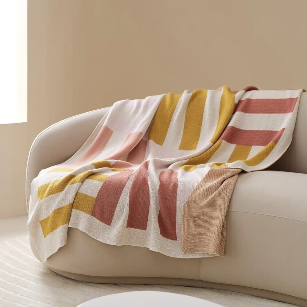 NEW Anthropologie Boho Stripe Reversible Throw Blanket Bedspread Quilt 50" x 60"