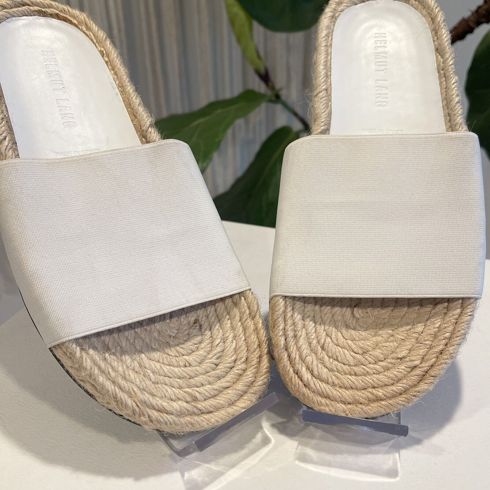 NEW Helmut Lang White Stretch Fabric Espadrille Flat Sandals Shoes - Size 6 / 36