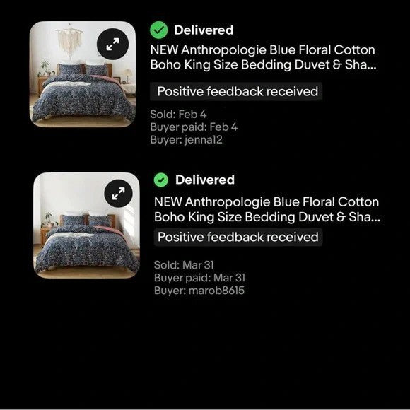 NEW Anthro Blue Floral Queen King Boho Quilt Bedding Bedspread Duvet & Sham Set