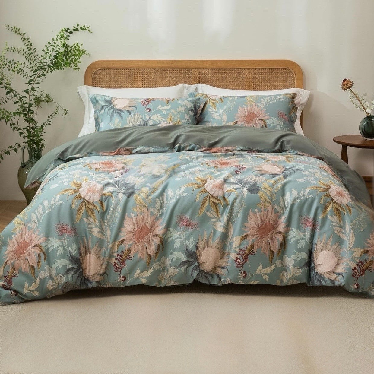 NEW Anthro Blue Floral Multicolor Full Queen King Cotton Bedding Duvet Sham Set