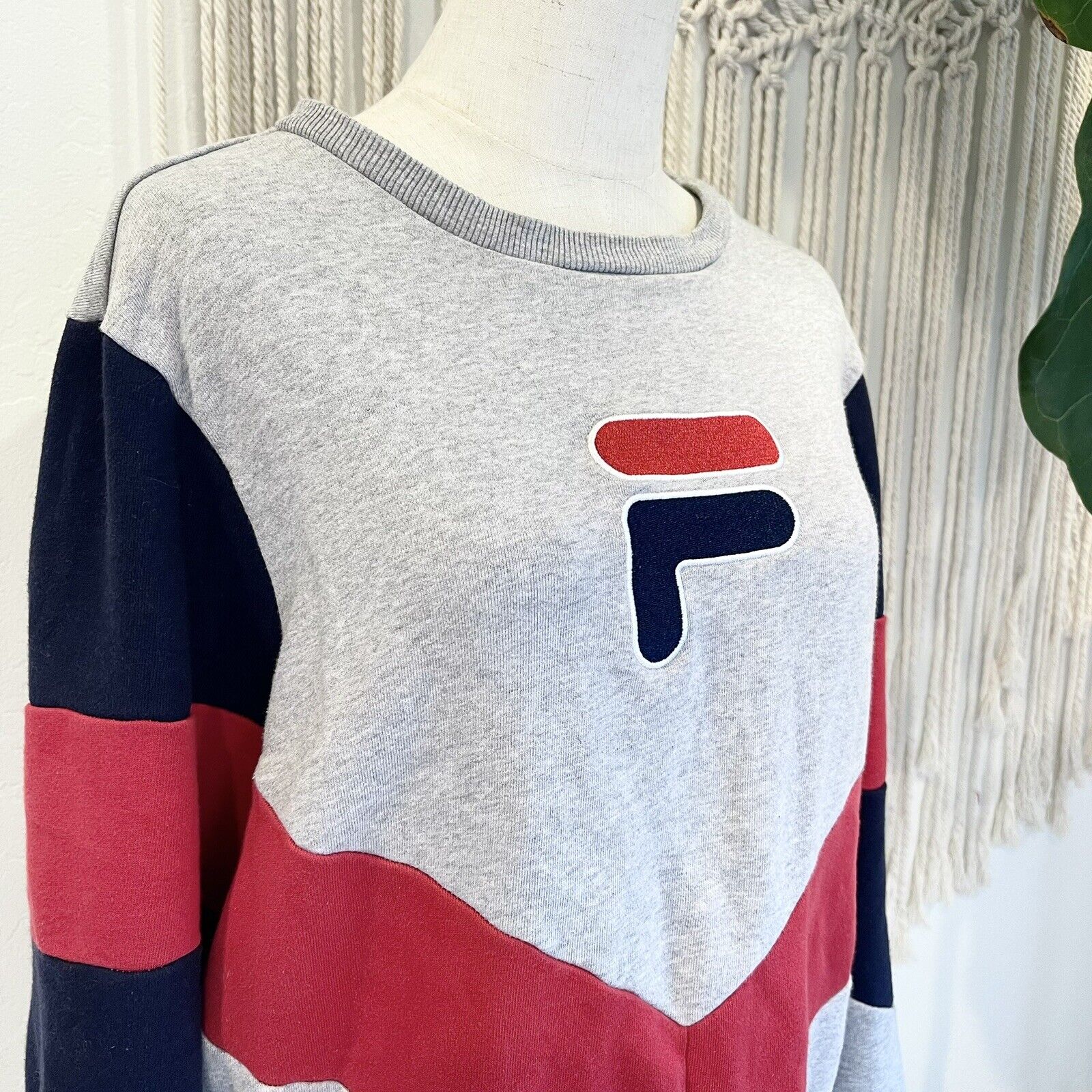 Fila Red, Grey & Navy Colorblock Sweatshirt Pullover Sweater Top - Size Large