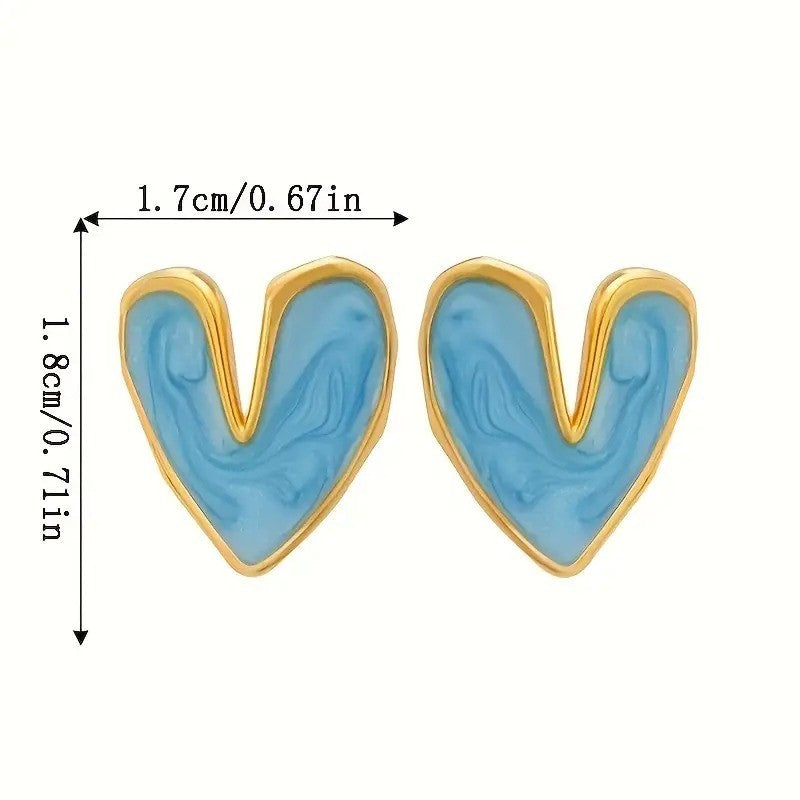 NEW Anthropologie White & Gold Plated Boho Heart Stud Abstract Earrings Jewelry