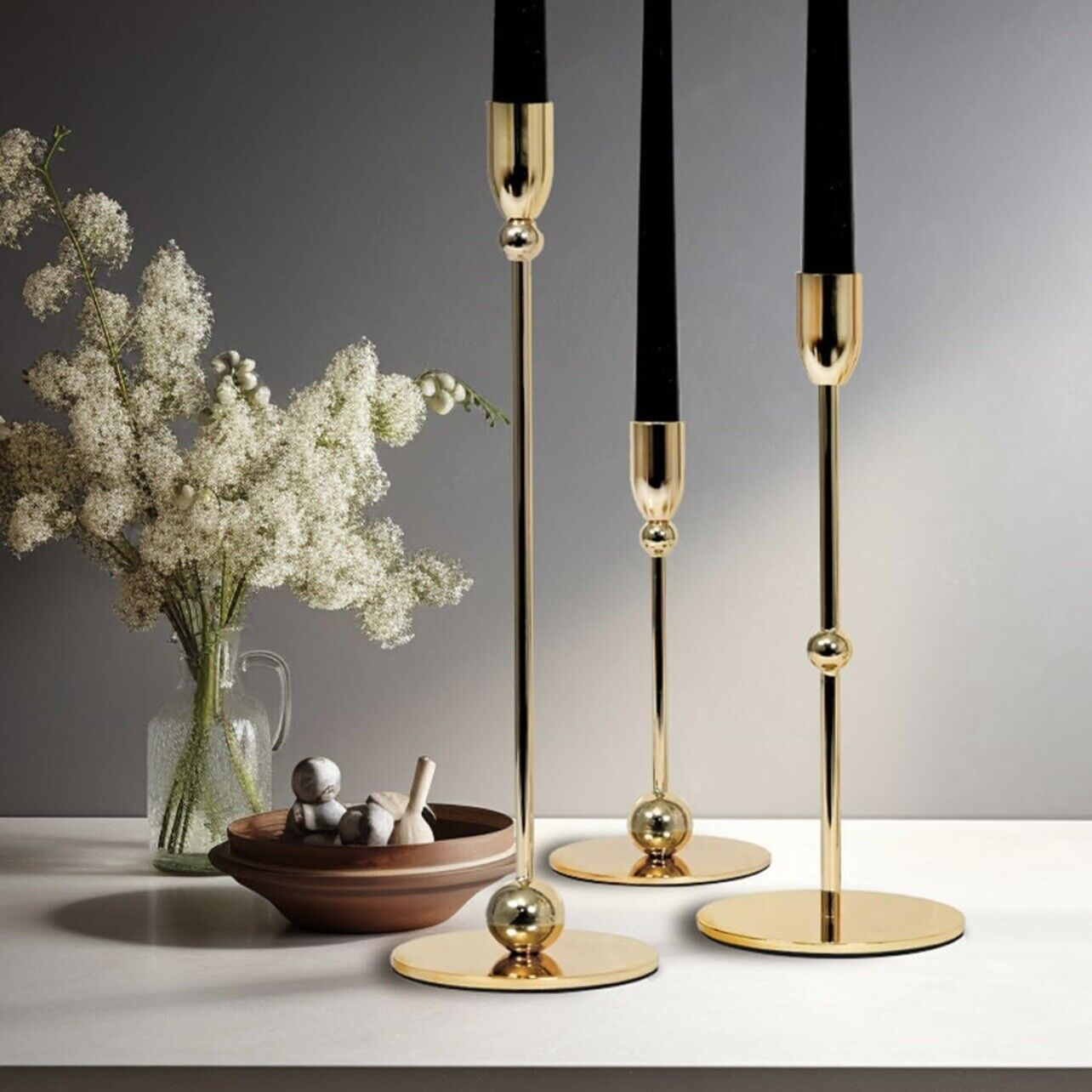 New West Elm (Set of 6) XL Gold Retro Boho Tapered Candle Candlestick Holders