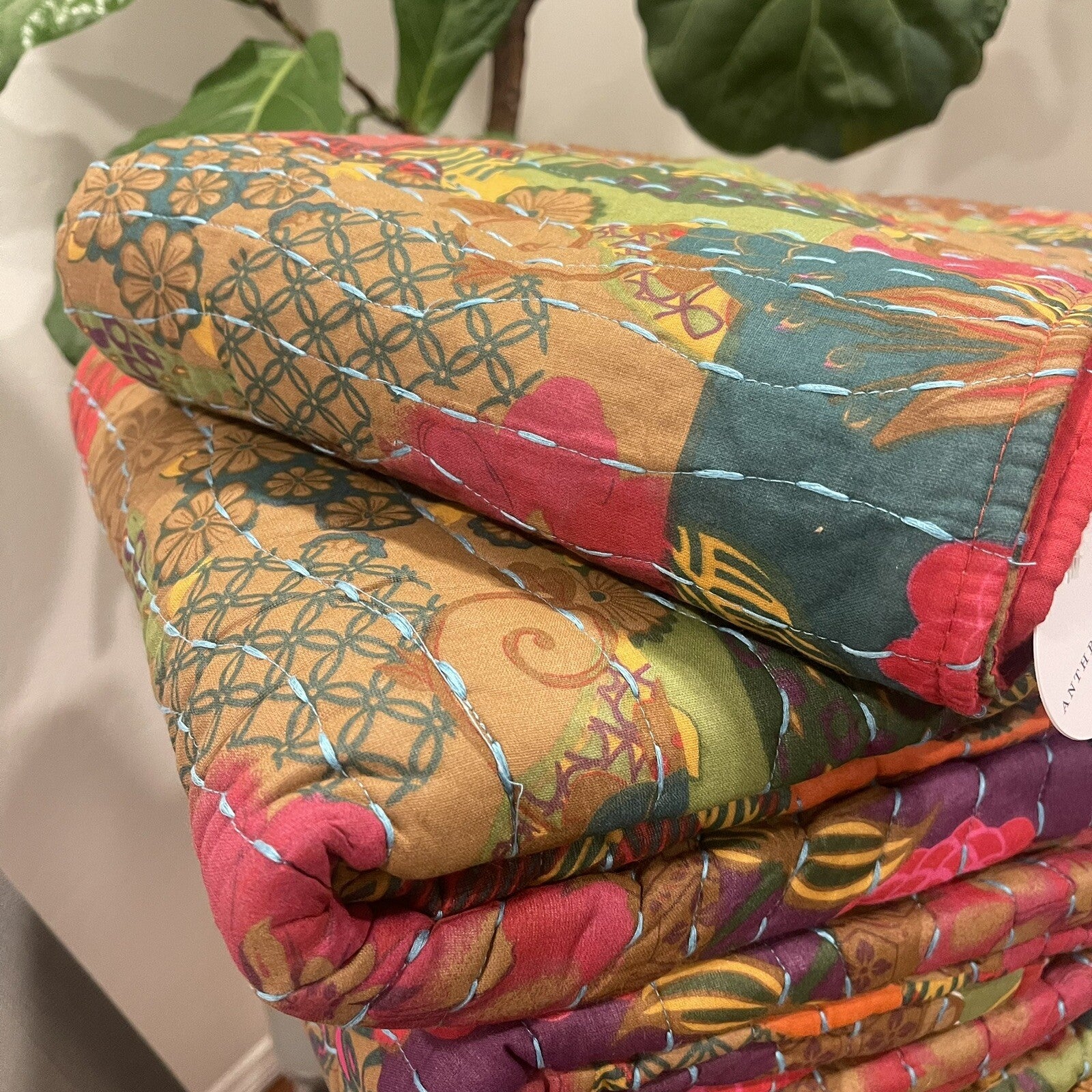 NEW Anthropologie Multicolor Floral Boho King Quilt Bedspread Bedding Sham Set