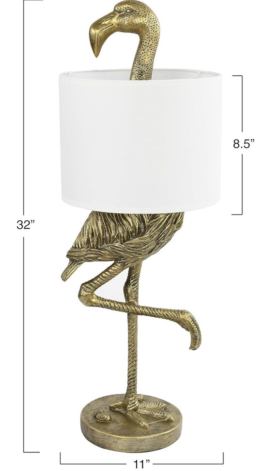 NEW Anthropologie Large Gold Boho Flamingo Table Lamp Lighting Art Deco - 32"