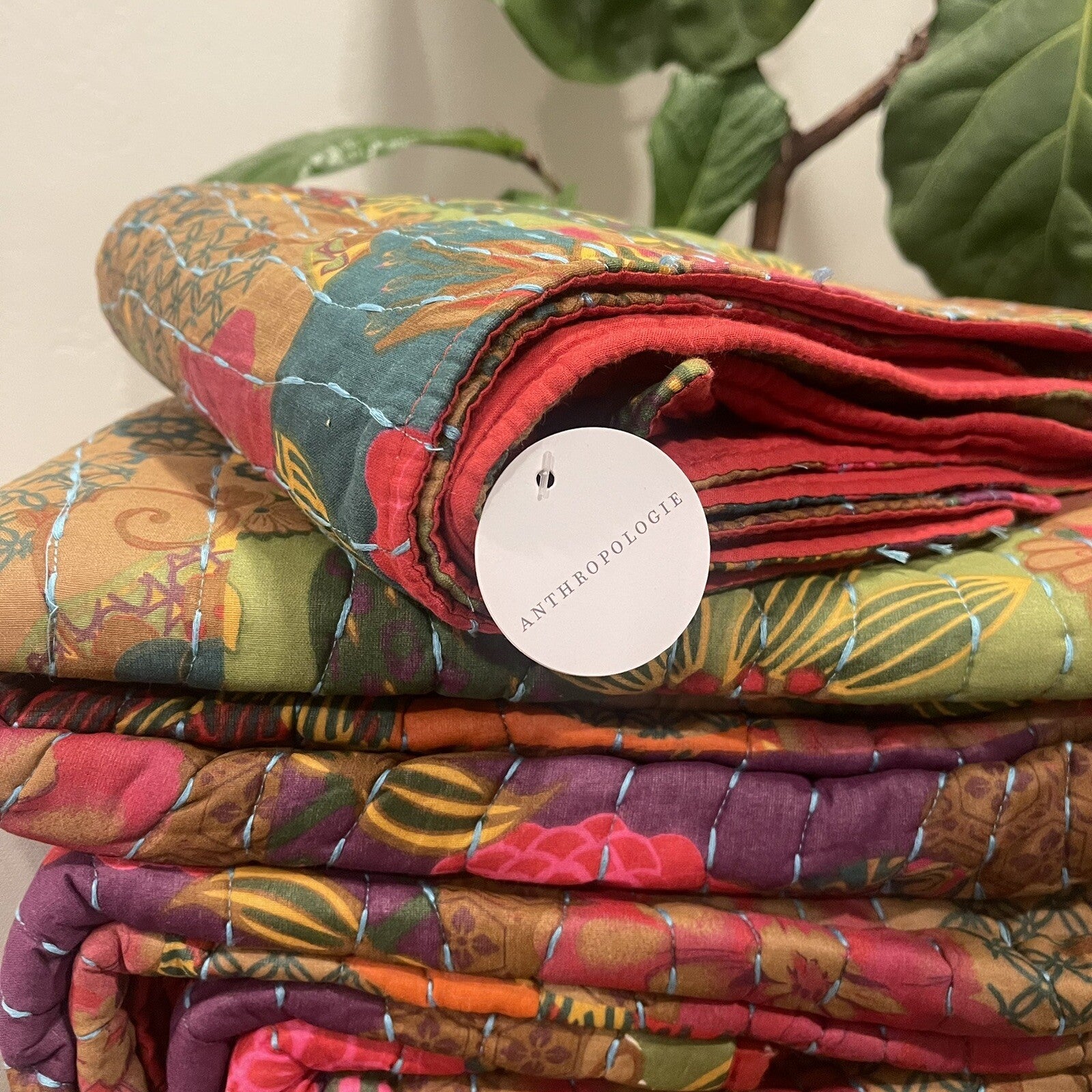 NEW Anthropologie Multicolor Floral Boho King Quilt Bedspread Bedding Sham Set