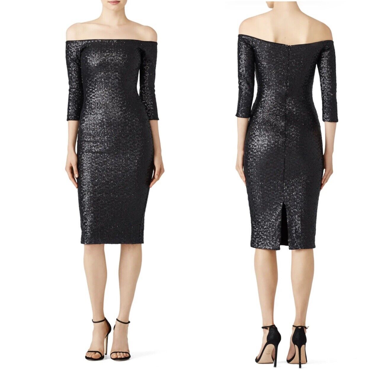 Dress the Population Black Sequin Addison Cocktail Sheath Party Dress - Small