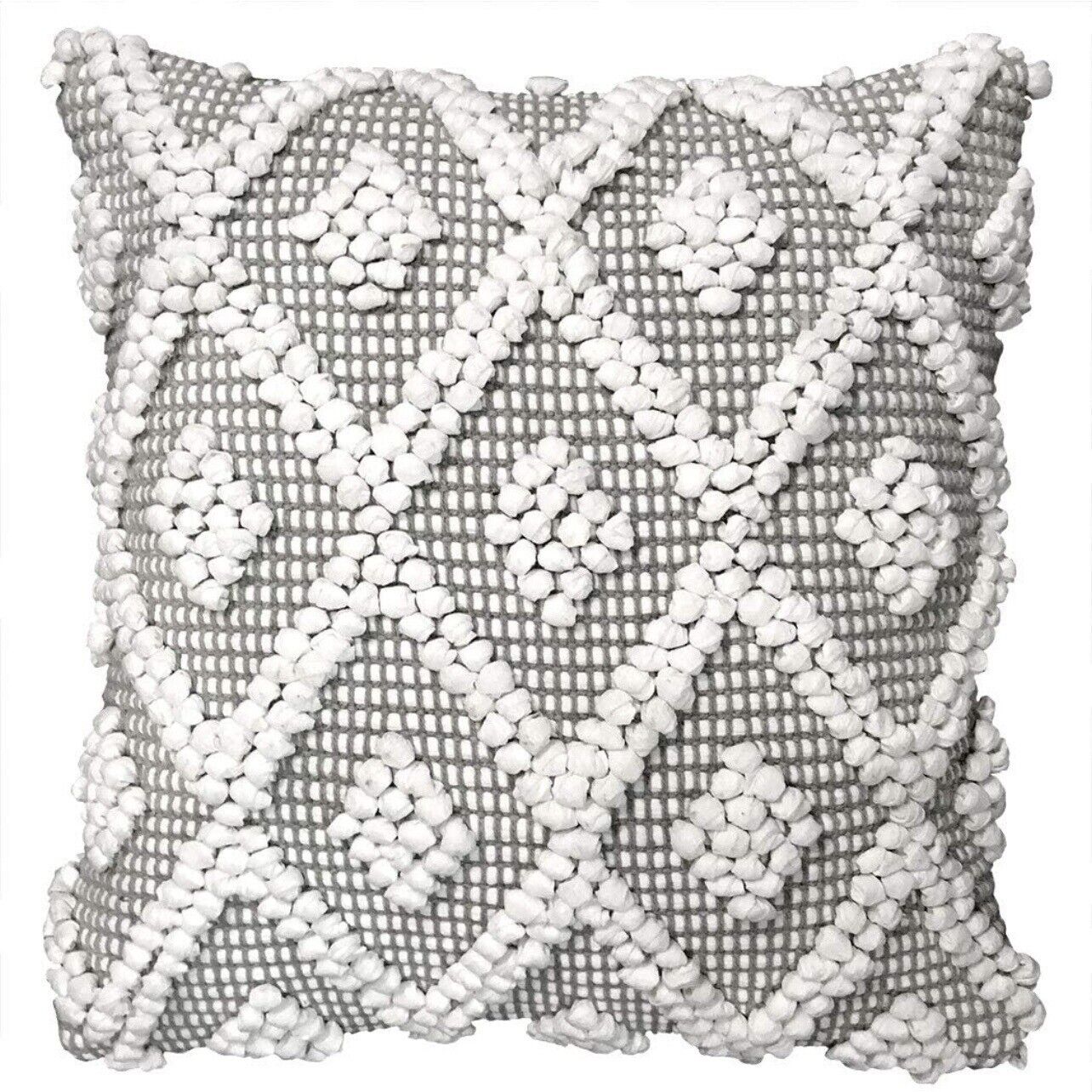 New Anthropologie Boho Pom Pom Grey Throw Pillow Case Cover Sham - 20" x 20"