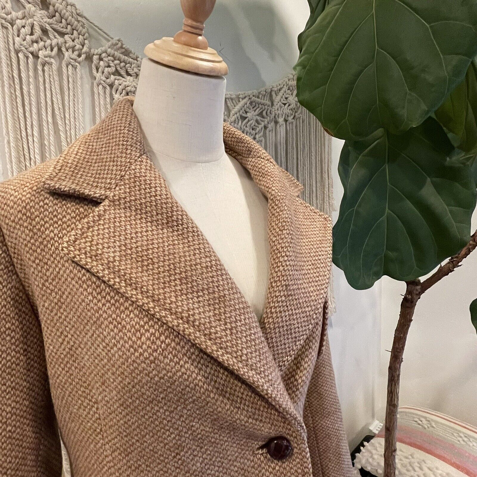 Oscar De La Renta Women's Tweed Tan Trench Coat Jacket | Size Large / 12