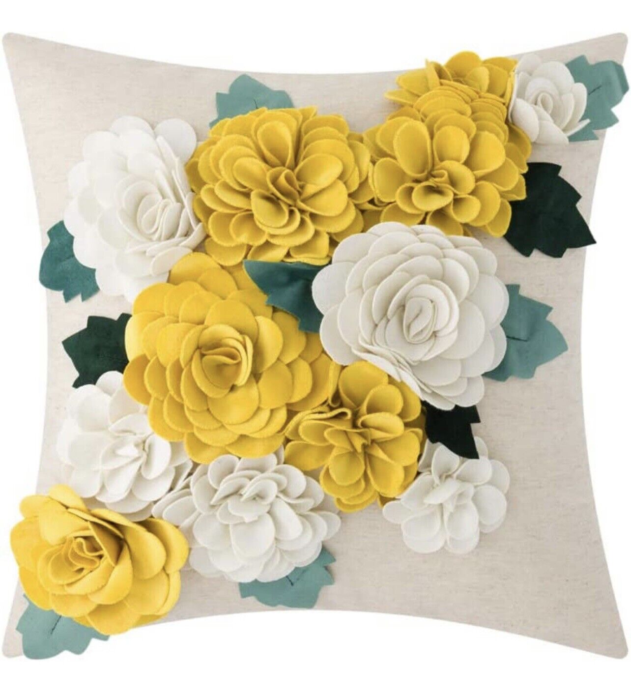 New $148 Anthropologie Boho 3D Floral Felt Throw Pillow Cover Case Sham 18"x18"