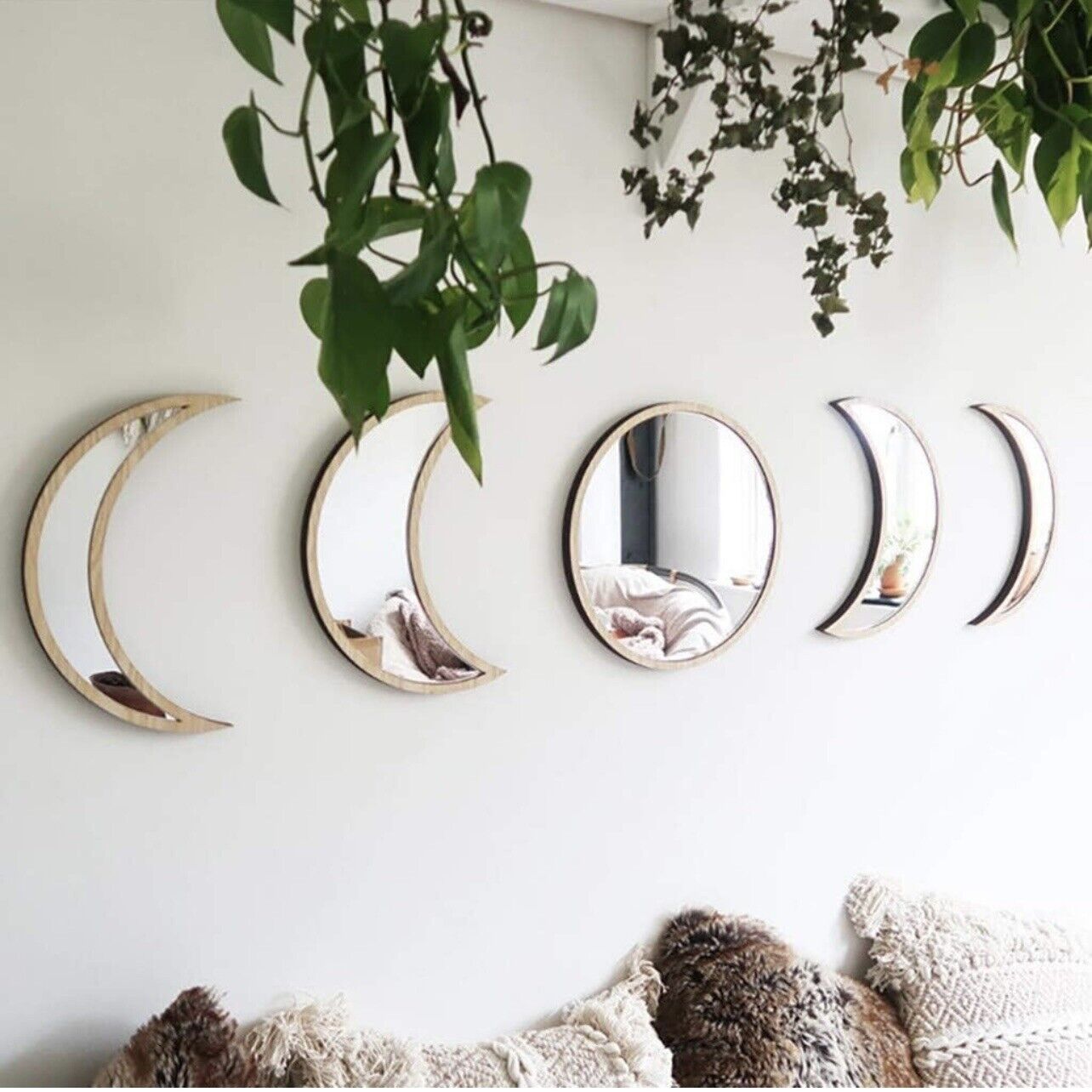 NEW Anthropologie (5 Piece) Boho Gold Moon Phase Mirror Hanging Wall Decor Set