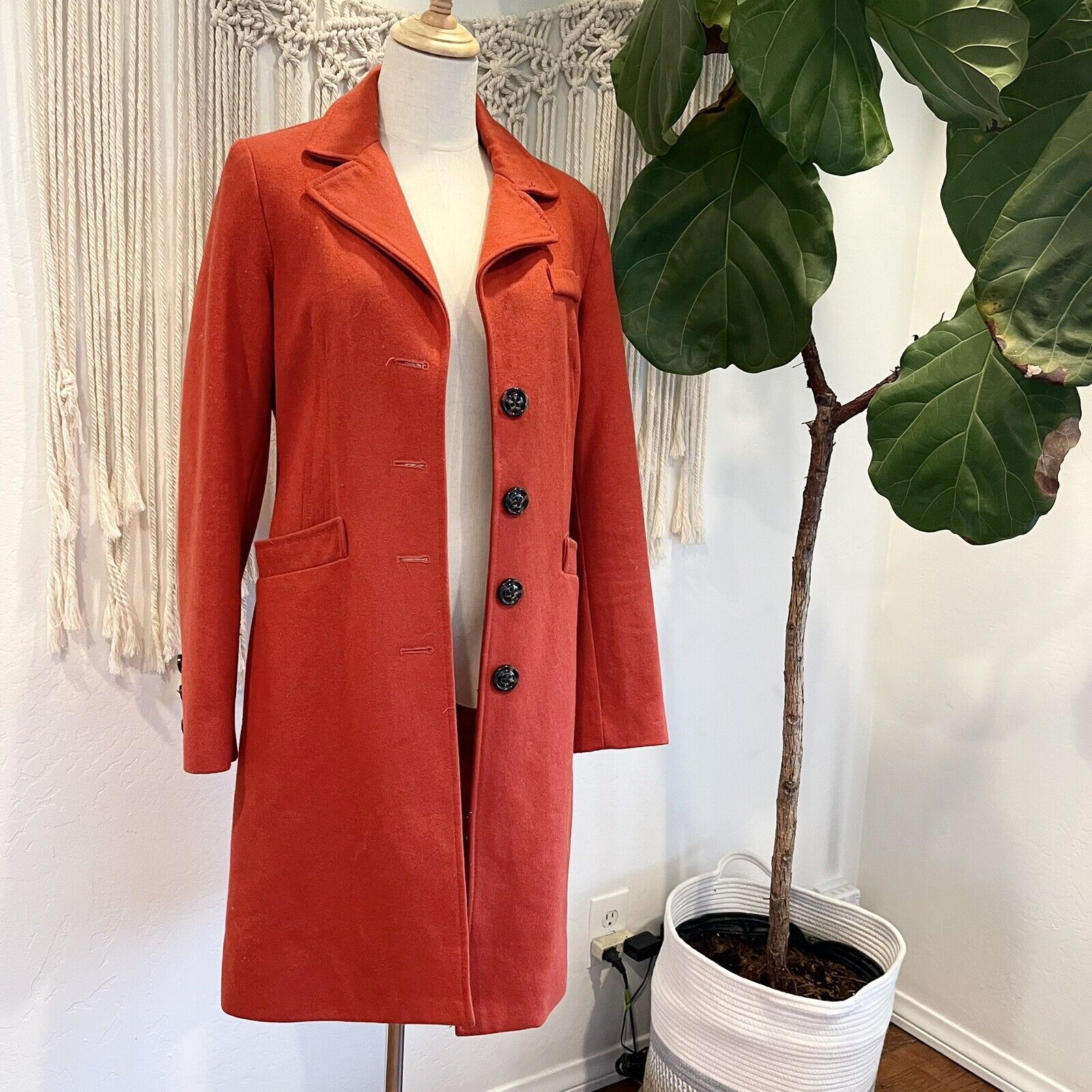 Victoria's Secret / Moda International Red Wool Trench Coat Jacket | Size Small 