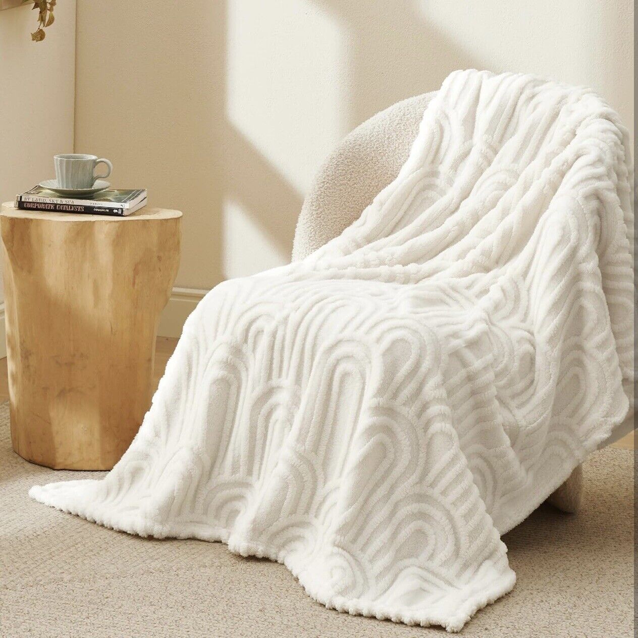 NEW West Elm Boho White Knit Fur Ultra Soft Throw Blanket Bedding - 60" x 80"