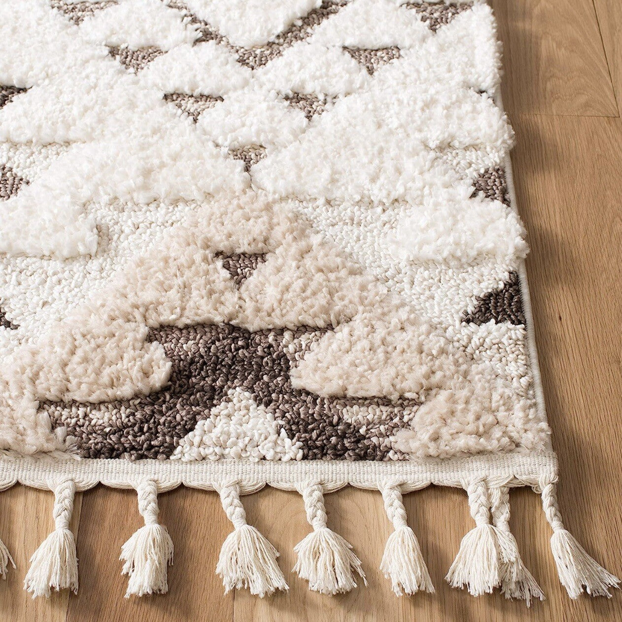 NEW XL White Boho Tassel Geometric Shag Area Rug Carpet 5' x 7.5'