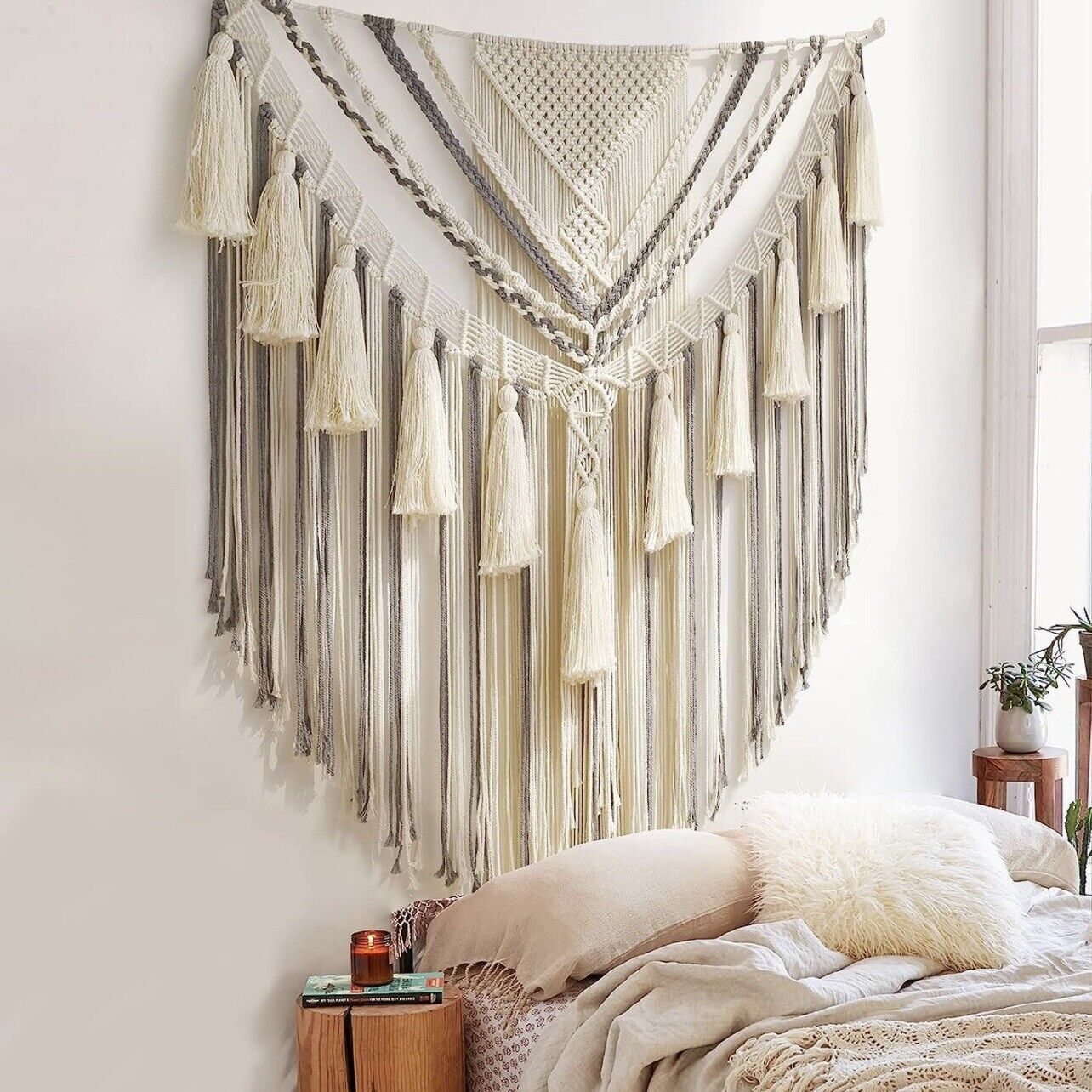 Anthropologie XL Boho Tapestry Macrame Woven Dyed Yarn Tassel Wall Hanging - 48"