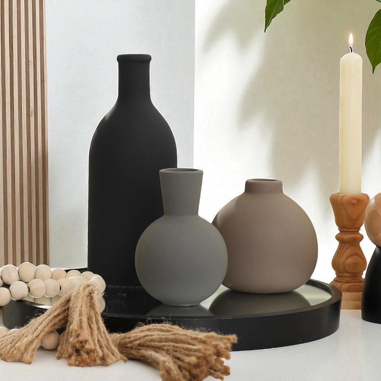 NEW West Elm Ceramic Multicolor Matte Boho Flower Vases (Set of 3) Home Decor