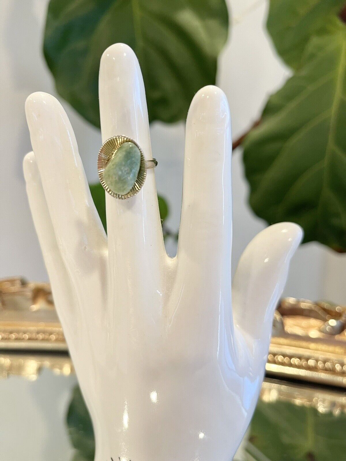 Vintage 1960's Silver & Turquoise Stone Gem Boho Cocktail Ring Costume Jewelry