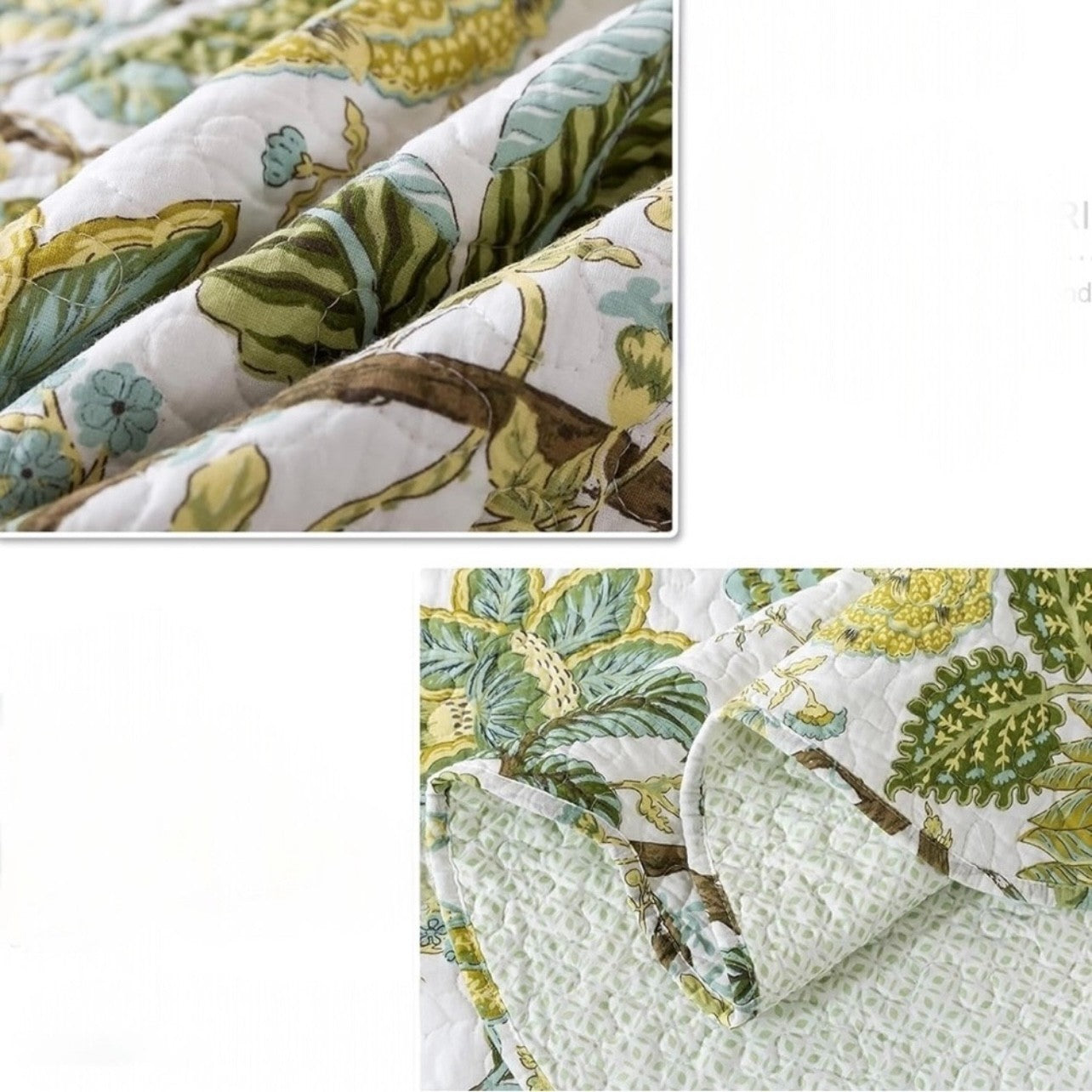 NEW Anthro Green Floral 100% Cotton Boho Quilt Bedding Bedspread Duvet Sham Set
