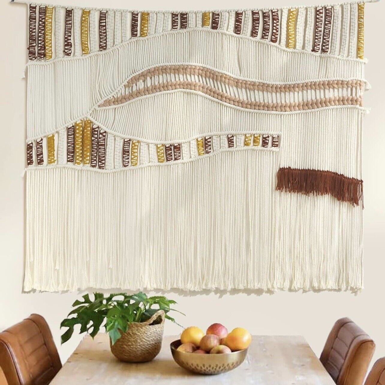 Anthropologie XL Boho Tapestry Macrame Woven Dyed Yarn Tassel Wall Hanging - 48"