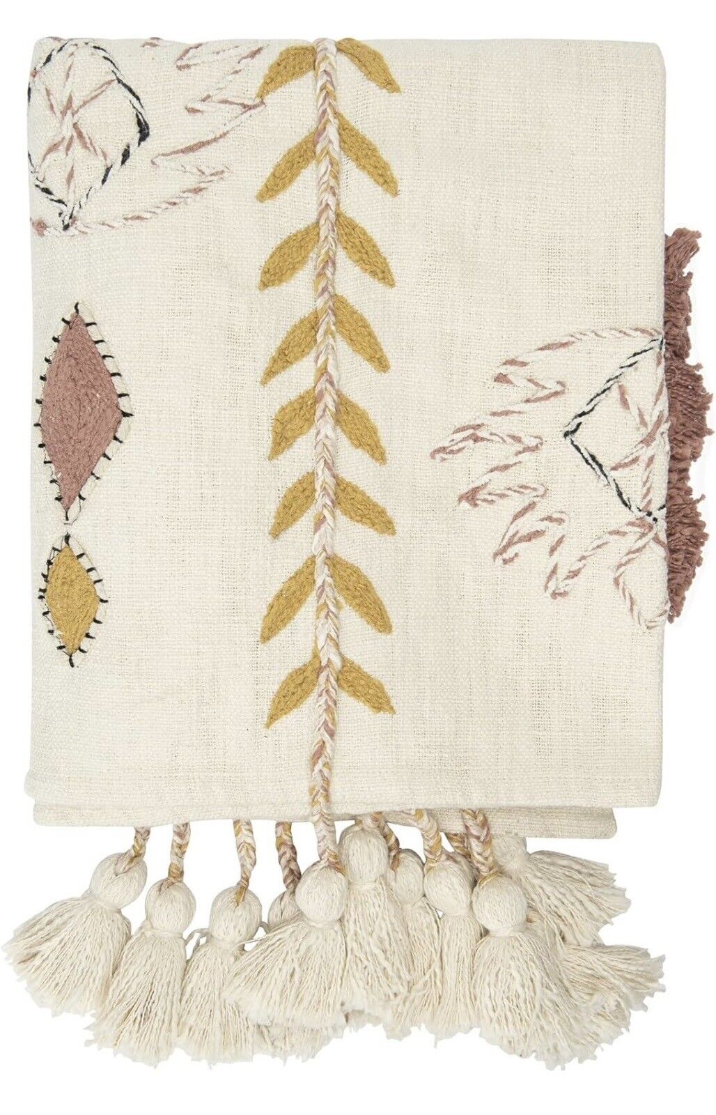 NEW Anthropologie Boho Floral Tassel Pom Pom Embroidered Pillow Sham Case 20x20