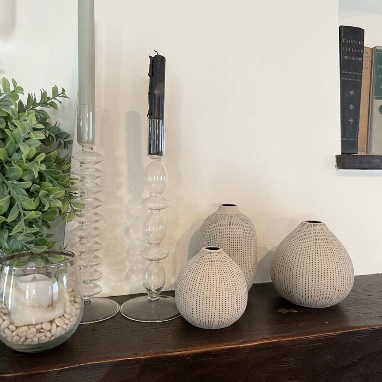 New West Elm White Ceramic Stoneware Textured Boho Vases Set of Three Home Decor