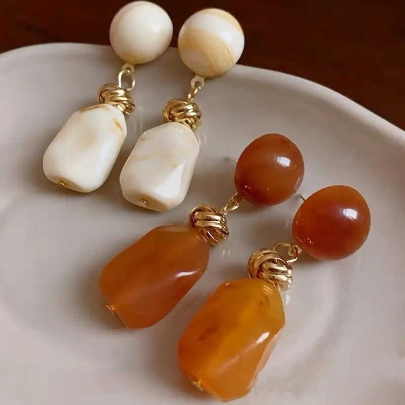 NEW Anthropologie Brown Resin & Gold Plated Chunky Boho Dangle Earrings Jewelry