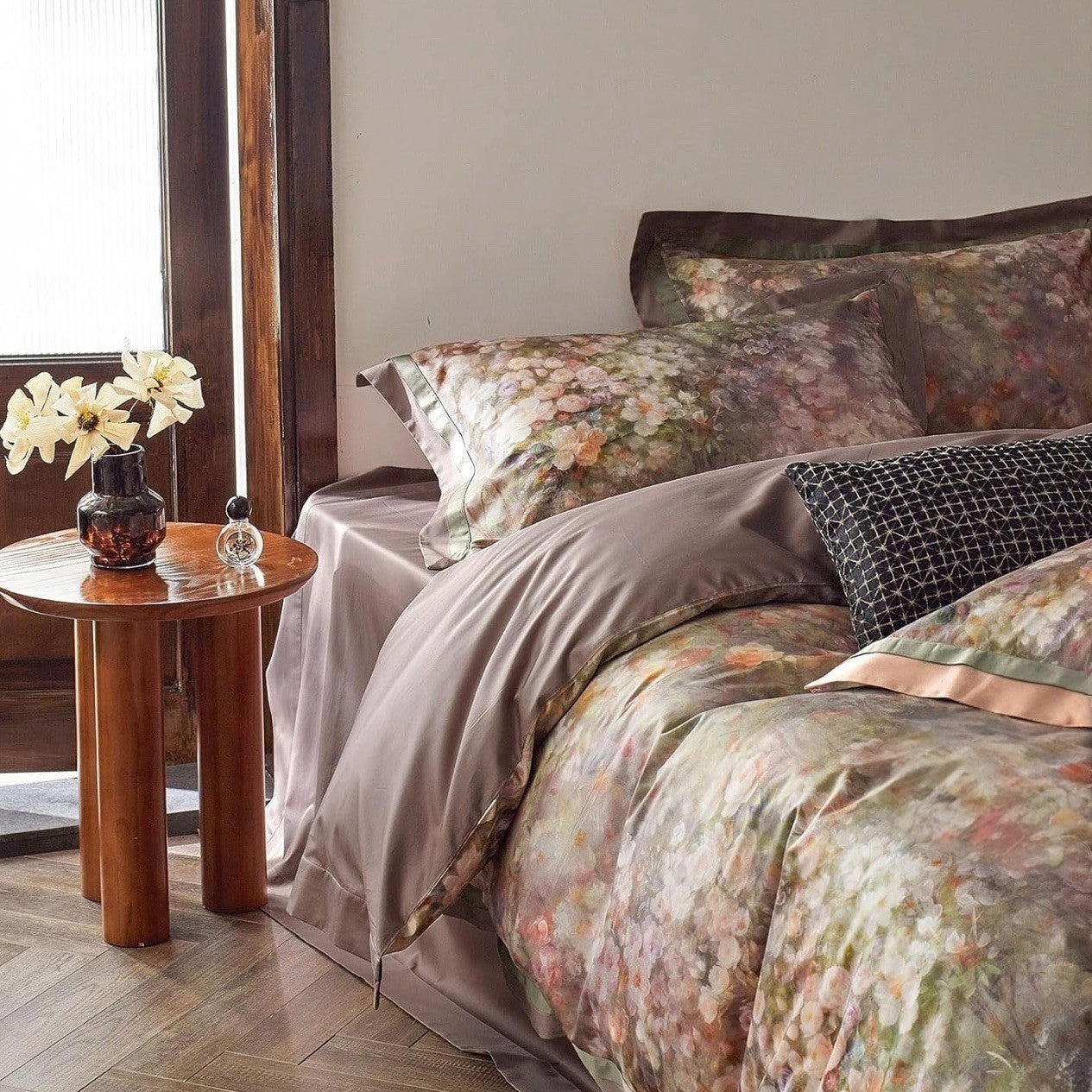NEW Anthro Blush Pink Silk Floral Boho Cotton Queen Bedding Duvet & Sham Set