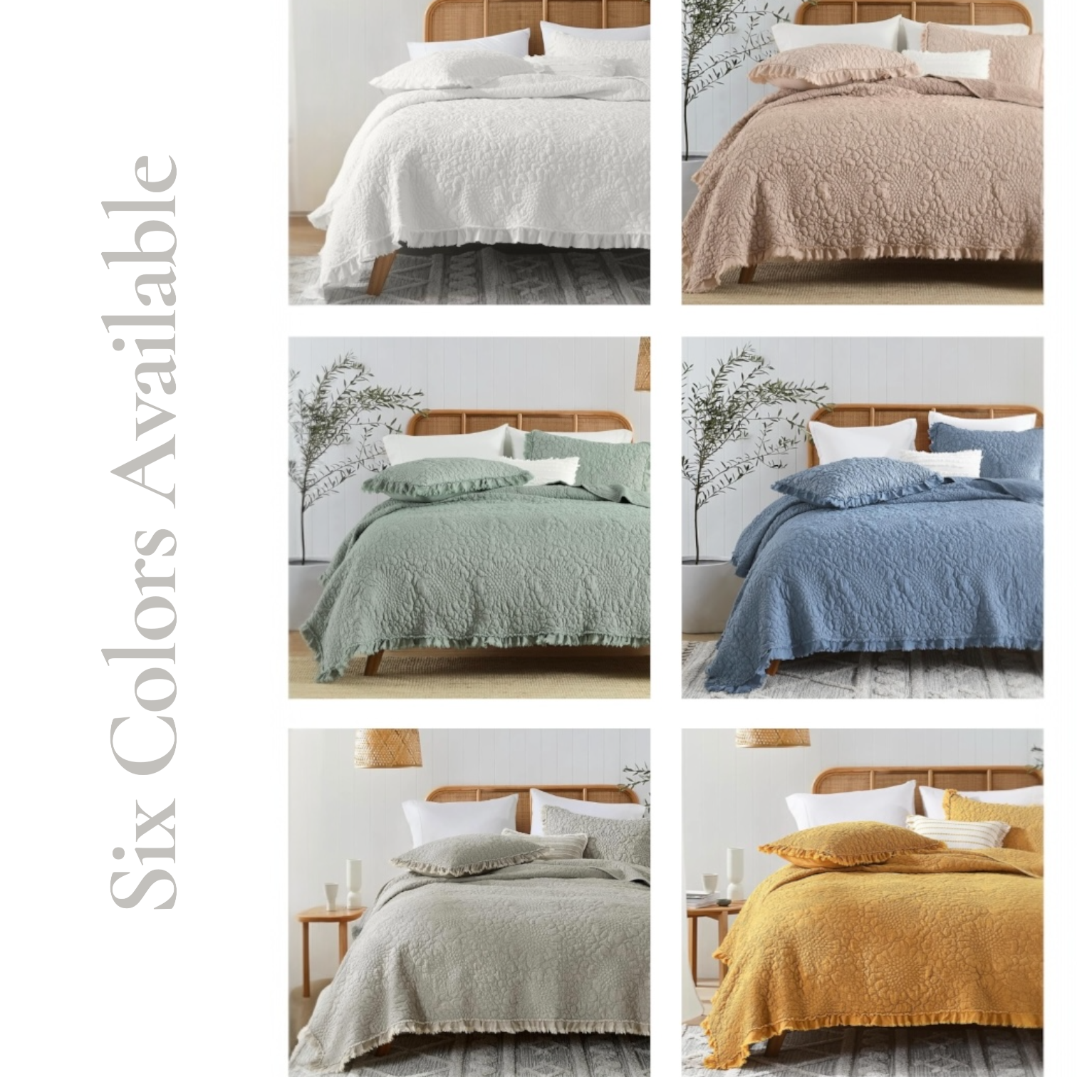 NEW Anthro Dusty Blue Boho Ruffle Crinkle Queen / King Bedding Quilt & Sham Set