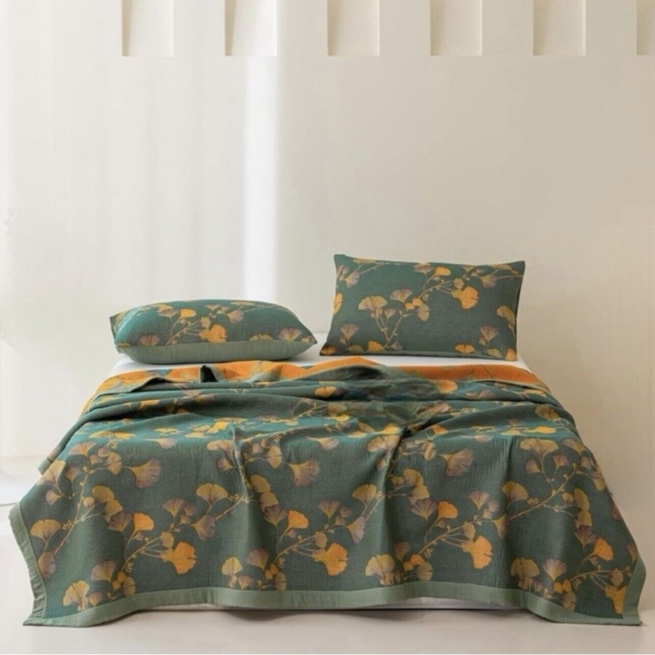 NEW Anthropologie Teal Orange Reversible Queen / King Bedspread Blanket Sham Set